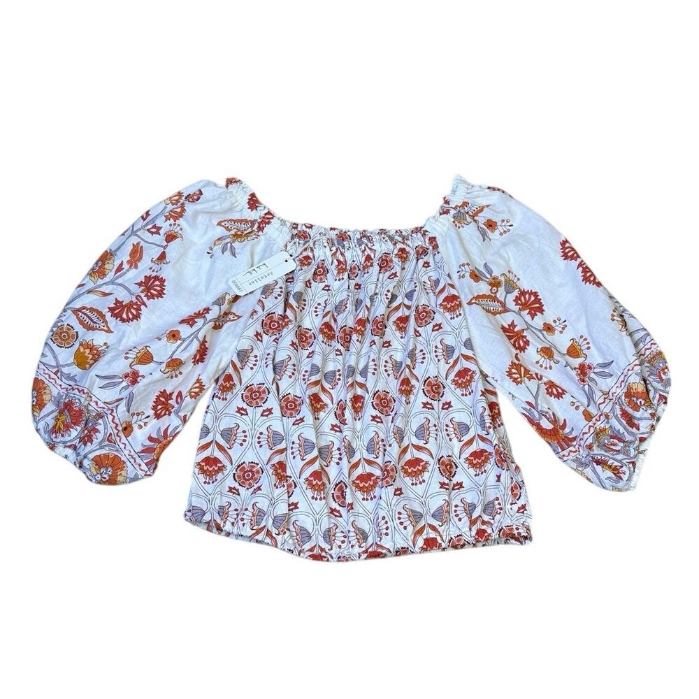 Womens Floral Peasant Top Off Shoulder Balloon Sleeve M Nicole Miller NWT